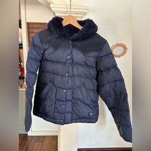 Penfield Rockwool Down Puffer Jacket with real shearling collar suede details